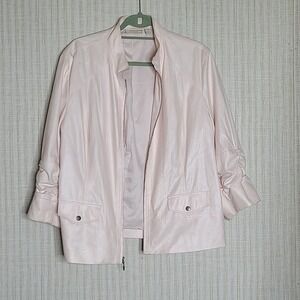 Chicos Pink Textured Faux Leather Moto Jacket Size 3 Ruched Sleeve